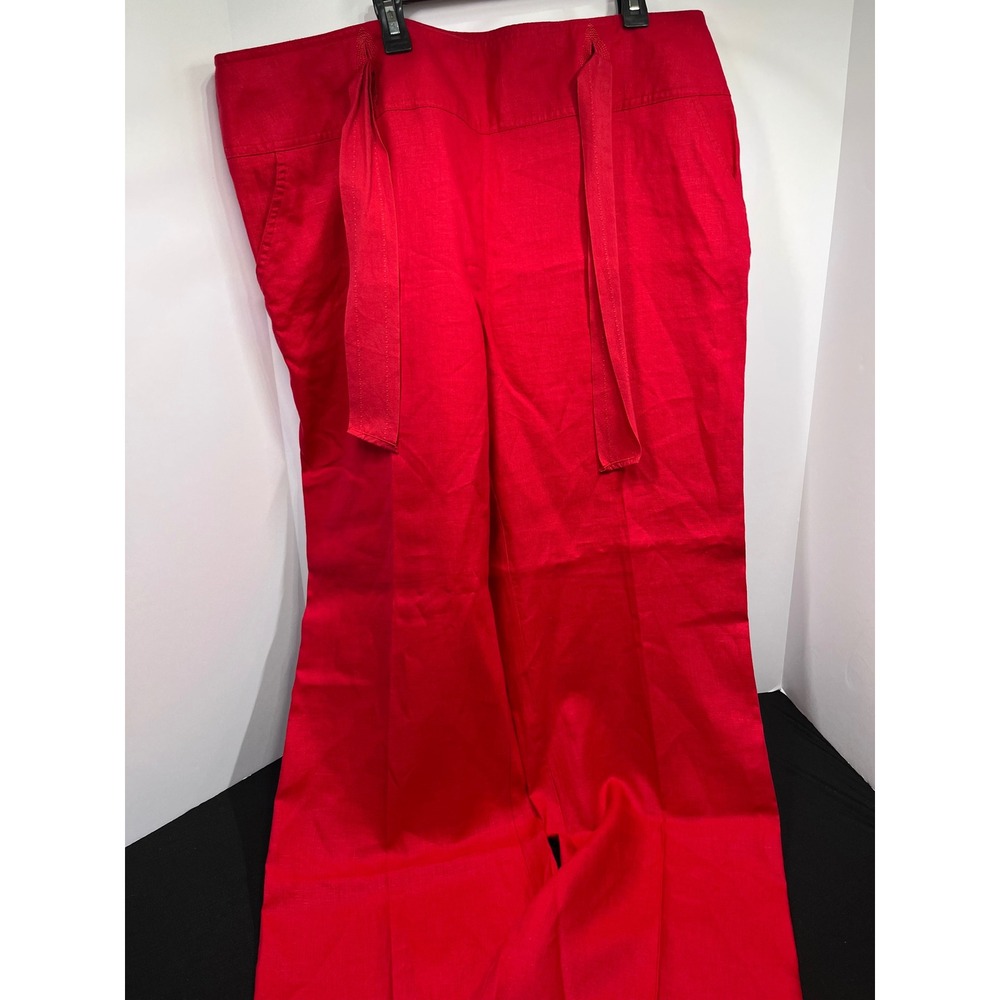 Style & Co Woman Red 100% Linen Wide Leg Belted Trousers Pants 16W